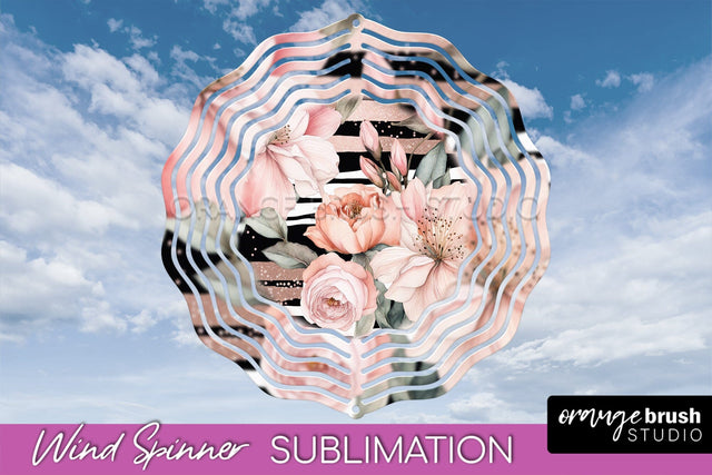 Pink Flowers Wind Spinner - Summer Wind Spinner Sublimation Sublimation OrangeBrushStudio 