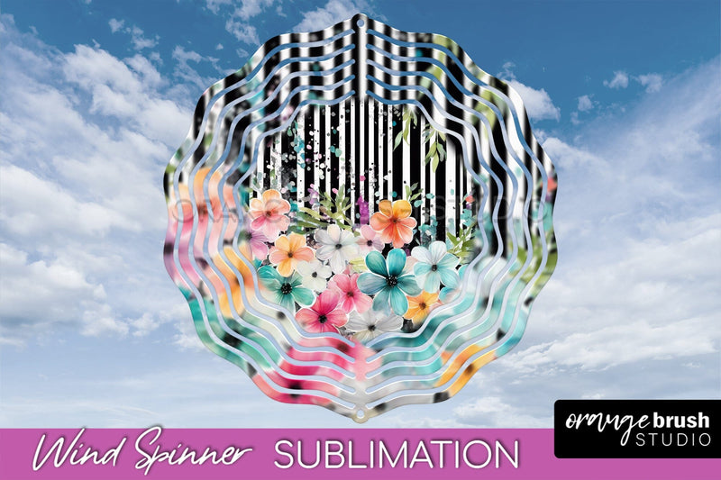 Pink Flowers Wind Spinner - Summer Wind Spinner Sublimation Sublimation OrangeBrushStudio 