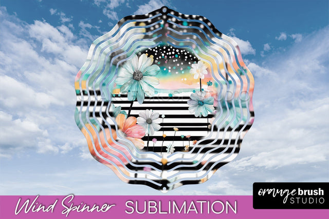 Pink Flowers Wind Spinner - Summer Wind Spinner Sublimation Sublimation OrangeBrushStudio 