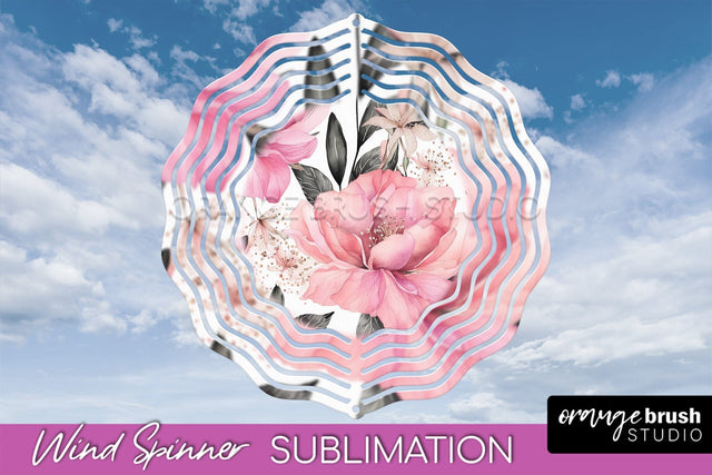 Pink Flowers Wind Spinner - Summer Wind Spinner Sublimation Sublimation OrangeBrushStudio 
