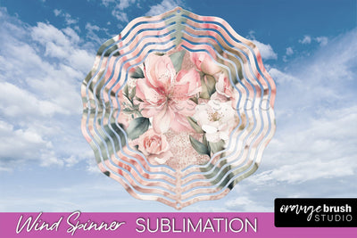Pink Flowers Wind Spinner - Summer Wind Spinner Sublimation Sublimation OrangeBrushStudio 