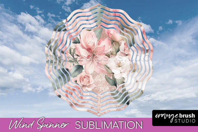 Pink Flowers Wind Spinner - Summer Wind Spinner Sublimation Sublimation OrangeBrushStudio 