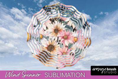 Pink Flowers Wind Spinner - Summer Wind Spinner Sublimation Sublimation OrangeBrushStudio 