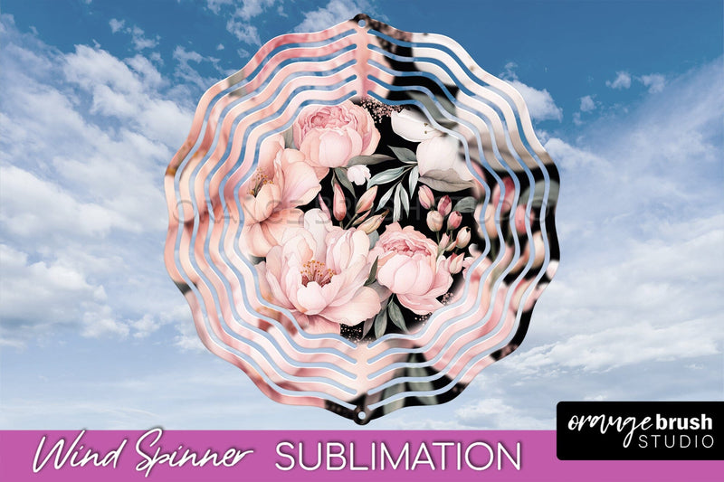 Pink Flowers Wind Spinner - Summer Wind Spinner Sublimation Sublimation OrangeBrushStudio 