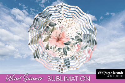 Pink Flowers Wind Spinner - Summer Wind Spinner Sublimation Sublimation OrangeBrushStudio 