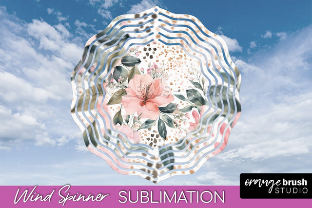 Pink Flowers Wind Spinner - Summer Wind Spinner Sublimation Sublimation OrangeBrushStudio 