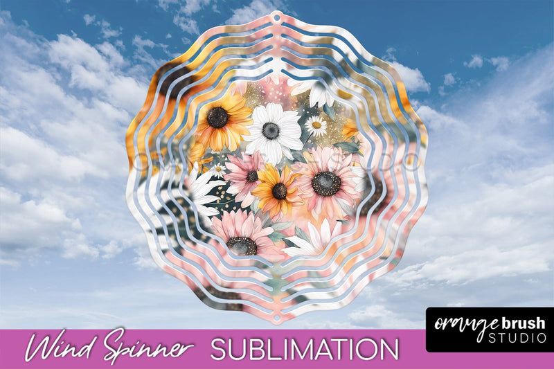 Pink Flowers Wind Spinner - Summer Wind Spinner Sublimation Sublimation OrangeBrushStudio 