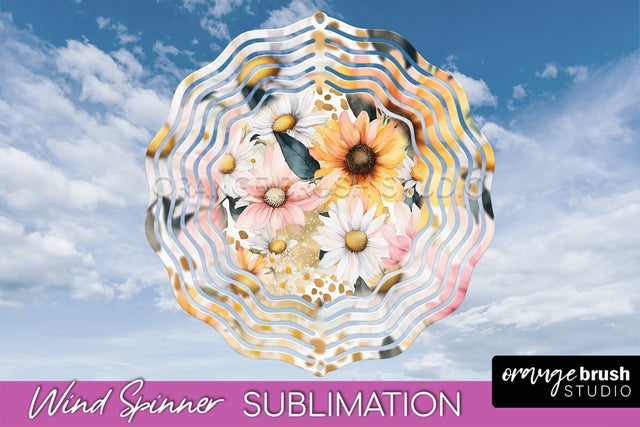 Pink Flowers Wind Spinner - Summer Wind Spinner Sublimation Sublimation OrangeBrushStudio 