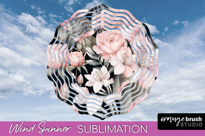 Pink Flowers Wind Spinner - Summer Wind Spinner Sublimation Sublimation OrangeBrushStudio 