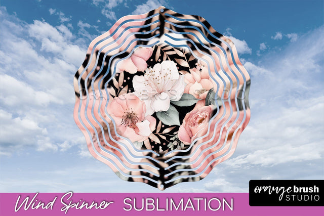 Pink Flowers Wind Spinner - Summer Wind Spinner Sublimation Sublimation OrangeBrushStudio 