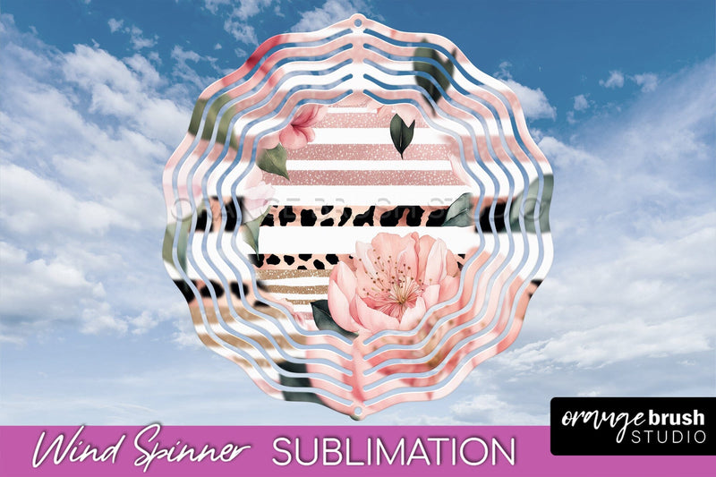 Pink Flowers Wind Spinner - Summer Wind Spinner Sublimation Sublimation OrangeBrushStudio 