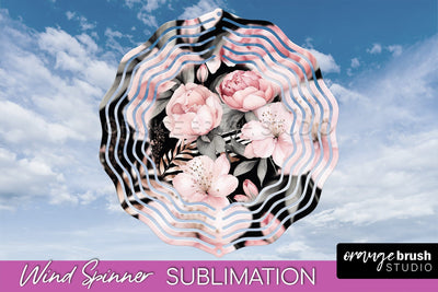 Pink Flowers Wind Spinner - Summer Wind Spinner Sublimation Sublimation OrangeBrushStudio 