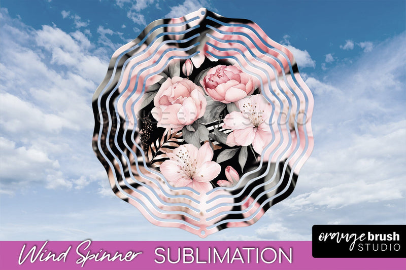 Pink Flowers Wind Spinner - Summer Wind Spinner Sublimation Sublimation OrangeBrushStudio 