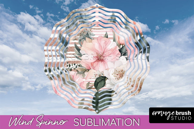 Pink Flowers Wind Spinner - Summer Wind Spinner Sublimation Sublimation OrangeBrushStudio 