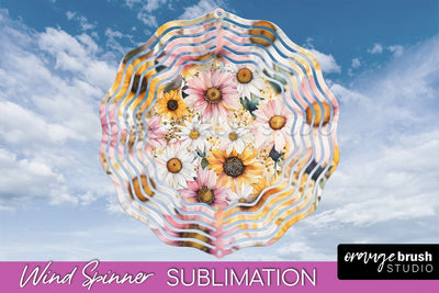 Pink Flowers Wind Spinner - Summer Wind Spinner Sublimation Sublimation OrangeBrushStudio 