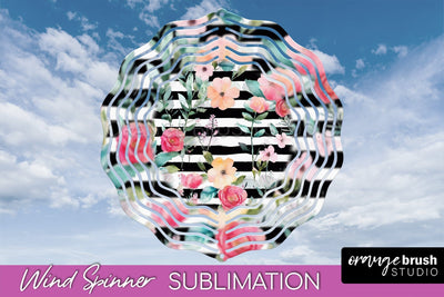 Pink Flowers Wind Spinner - Summer Wind Spinner Sublimation Sublimation OrangeBrushStudio 