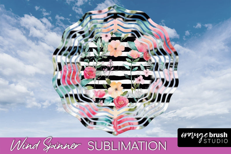 Pink Flowers Wind Spinner - Summer Wind Spinner Sublimation Sublimation OrangeBrushStudio 