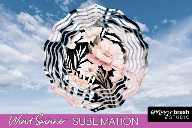 Pink Flowers Wind Spinner - Summer Wind Spinner Sublimation Sublimation OrangeBrushStudio 