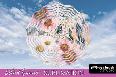 Pink Flowers Wind Spinner - Summer Wind Spinner Sublimation Sublimation OrangeBrushStudio 