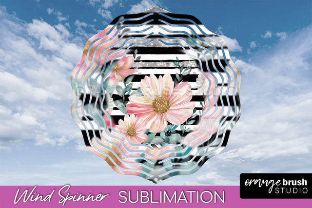 Pink Flowers Wind Spinner - Summer Wind Spinner Sublimation Sublimation OrangeBrushStudio 