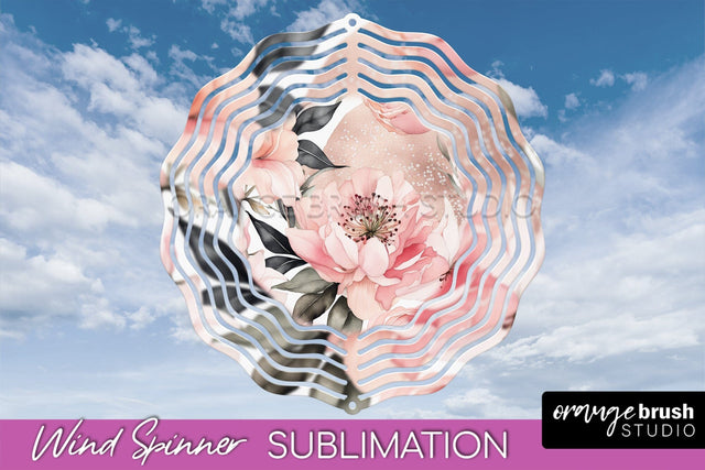Pink Flowers Wind Spinner - Summer Wind Spinner Sublimation Sublimation OrangeBrushStudio 