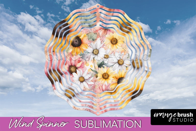Pink Flowers Wind Spinner - Summer Wind Spinner Sublimation Sublimation OrangeBrushStudio 