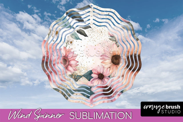 Pink Flowers Wind Spinner - Summer Wind Spinner Sublimation Sublimation OrangeBrushStudio 
