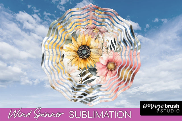 Pink Flowers Wind Spinner - Summer Wind Spinner Sublimation Sublimation OrangeBrushStudio 