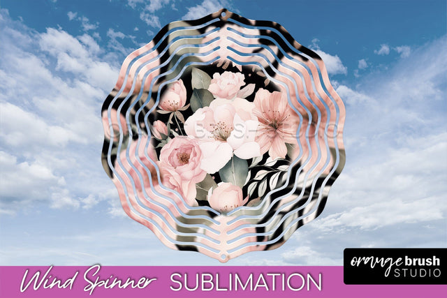 Pink Flowers Wind Spinner - Summer Wind Spinner Sublimation Sublimation OrangeBrushStudio 