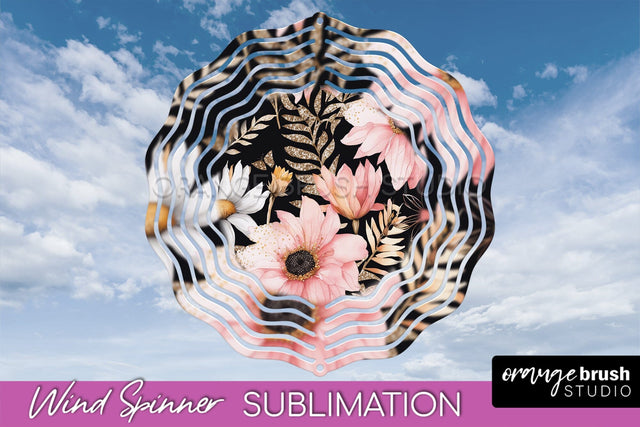 Pink Flowers Wind Spinner - Summer Wind Spinner Sublimation Sublimation OrangeBrushStudio 