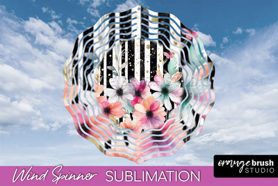 Pink Flowers Wind Spinner - Summer Wind Spinner Sublimation Sublimation OrangeBrushStudio 