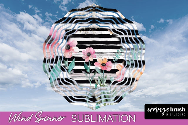 Pink Flowers Wind Spinner - Summer Wind Spinner Sublimation Sublimation OrangeBrushStudio 