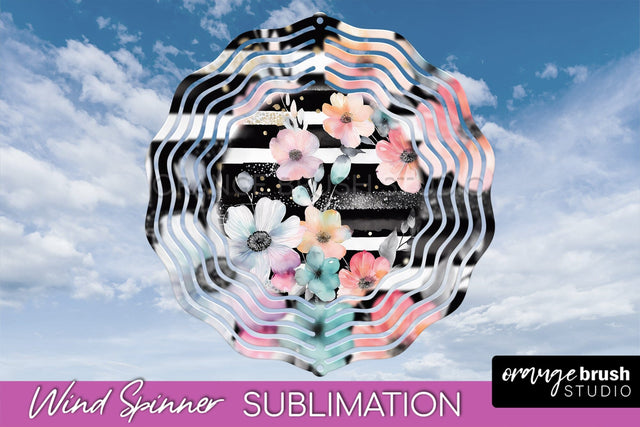 Pink Flowers Wind Spinner - Summer Wind Spinner Sublimation Sublimation OrangeBrushStudio 