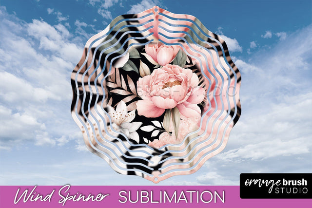 Pink Flowers Wind Spinner - Summer Wind Spinner Sublimation Sublimation OrangeBrushStudio 