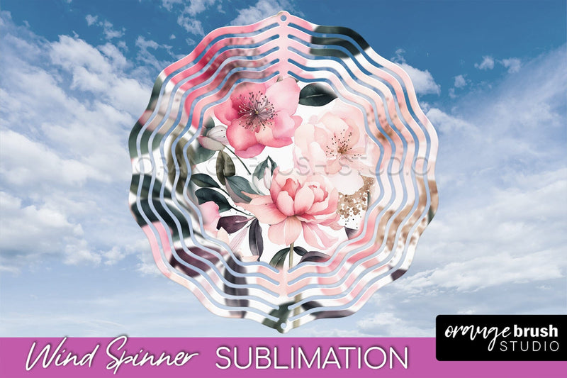 Pink Flowers Wind Spinner - Summer Wind Spinner Sublimation Sublimation OrangeBrushStudio 