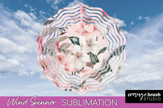 Pink Flowers Wind Spinner - Summer Wind Spinner Sublimation Sublimation OrangeBrushStudio 