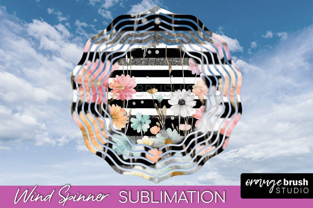 Pink Flowers Wind Spinner - Summer Wind Spinner Sublimation Sublimation OrangeBrushStudio 