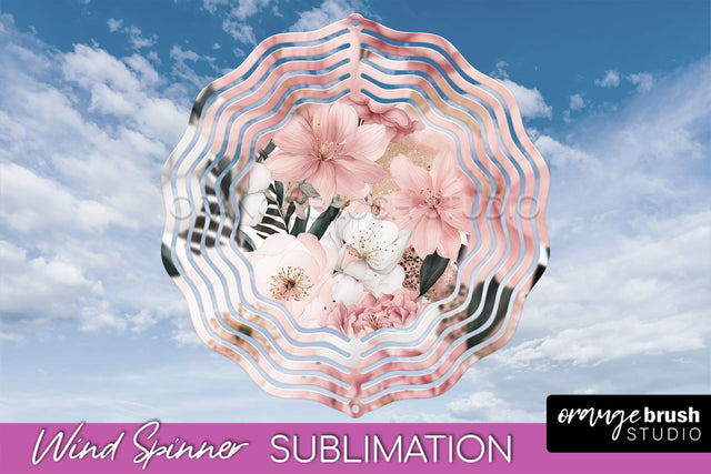Pink Flowers Wind Spinner - Summer Wind Spinner Sublimation Sublimation OrangeBrushStudio 