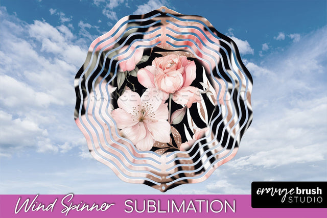 Pink Flowers Wind Spinner - Summer Wind Spinner Sublimation Sublimation OrangeBrushStudio 