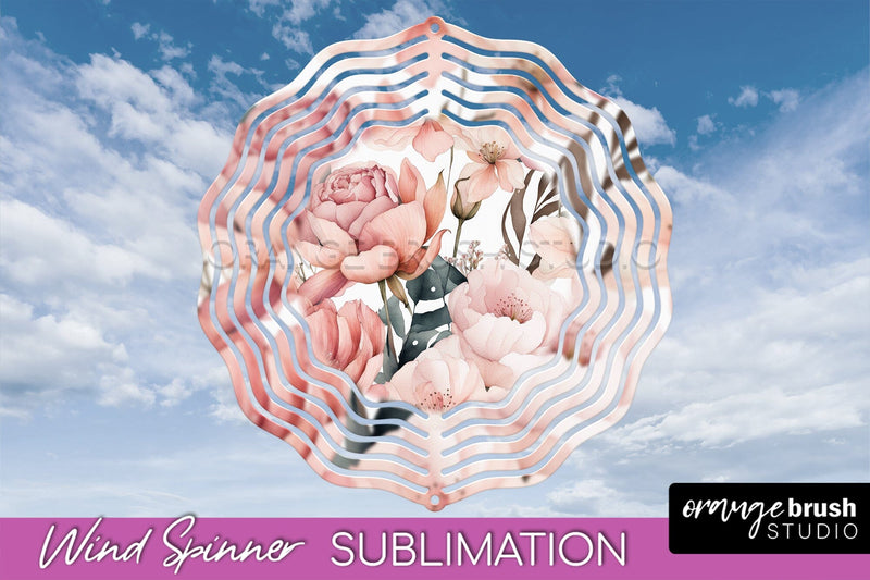 Pink Flowers Wind Spinner - Summer Wind Spinner Sublimation Sublimation OrangeBrushStudio 