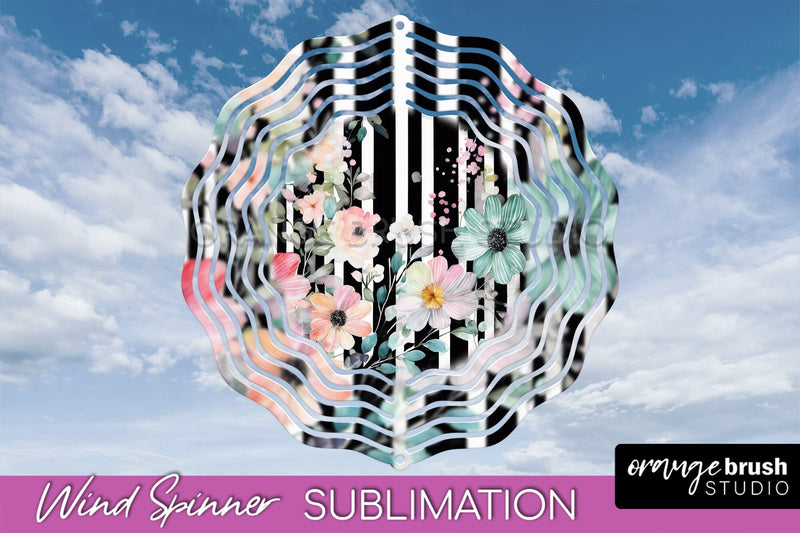 Pink Flowers Wind Spinner - Summer Wind Spinner Sublimation Sublimation OrangeBrushStudio 