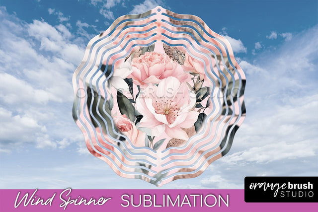 Pink Flowers Wind Spinner - Summer Wind Spinner Sublimation Sublimation OrangeBrushStudio 