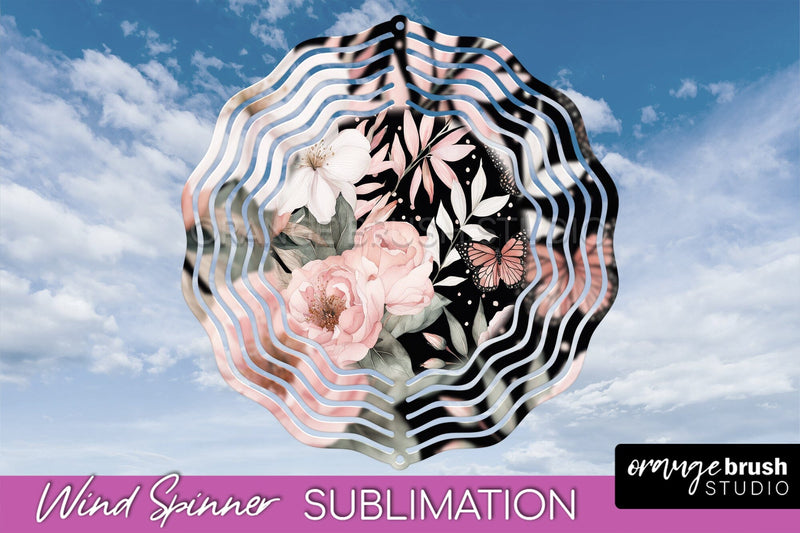 Pink Flowers Wind Spinner - Summer Wind Spinner Sublimation Sublimation OrangeBrushStudio 