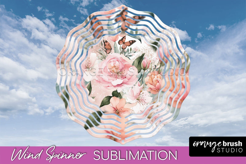 Pink Flowers Wind Spinner - Summer Wind Spinner Sublimation Sublimation OrangeBrushStudio 