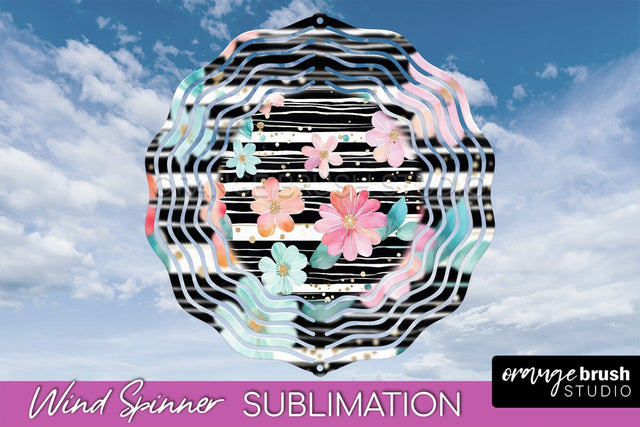 Pink Flowers Wind Spinner - Summer Wind Spinner Sublimation Sublimation OrangeBrushStudio 