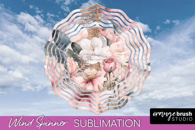 Pink Flowers Wind Spinner - Summer Wind Spinner Sublimation Sublimation OrangeBrushStudio 