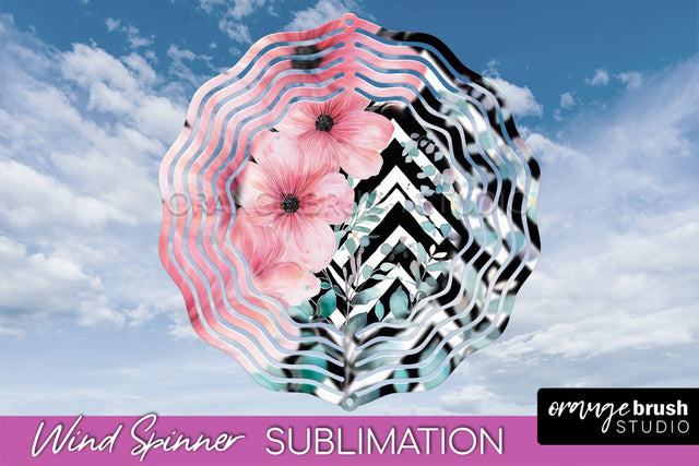 Pink Flowers Wind Spinner - Summer Wind Spinner Sublimation Sublimation OrangeBrushStudio 