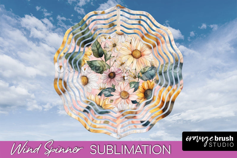 Pink Flowers Wind Spinner - Summer Wind Spinner Sublimation Sublimation OrangeBrushStudio 