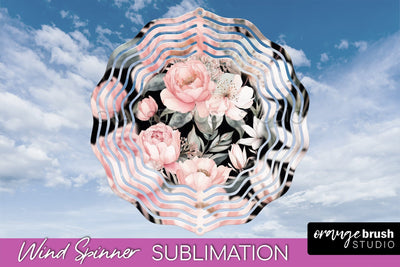 Pink Flowers Wind Spinner - Summer Wind Spinner Sublimation Sublimation OrangeBrushStudio 