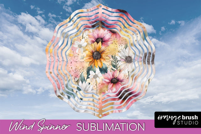 Pink Flowers Wind Spinner - Summer Wind Spinner Sublimation Sublimation OrangeBrushStudio 
